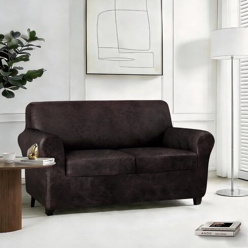 ANARACHON 3-Piece Split Faux Leather Fabric Loveseat Slipcover, 55-62" | Scratch resistant, pet friendly individual cushion couch covers for 2-seater sofas. Non-slip design (chocolate). in Saudi Arabia