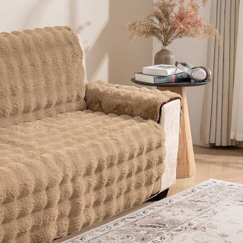 Plush and Fuzzy Shaggy Couch Cover, Dog Pad Faux Fur Sofa Cover, Water Resistant Slipcover, Non-Slip Furniture Protector for Kids,Dogs,Cats.(White-Bubble, XX-Large Sofa) in Saudi Arabia