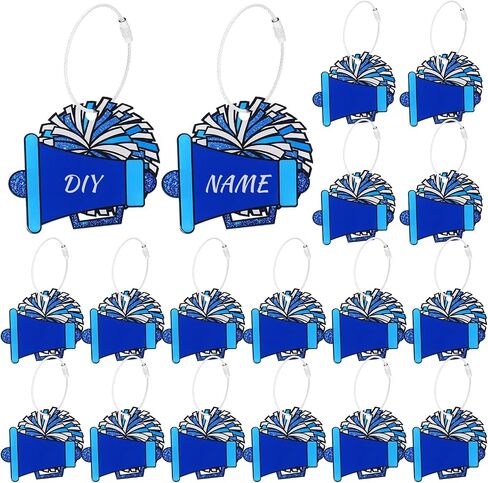 24 Pcs Cheer Luggage Tag for Suitcases Travel Labels with Metal Ring Cheer Megaphone Pom Poms Metal Ring PVC Cheerleading Cheer Keychain Bulk Cheerleading Gifts for Team DIY Backpack Bag Charms in Saudi Arabia