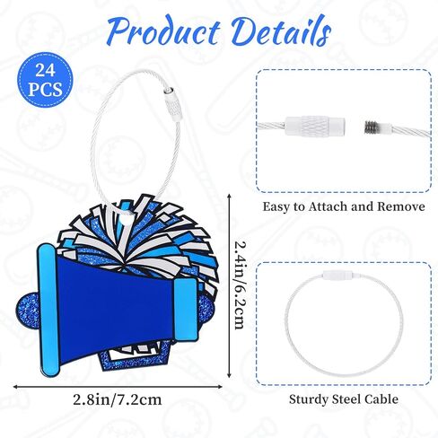 24 Pcs Cheer Luggage Tag for Suitcases Travel Labels with Metal Ring Cheer Megaphone Pom Poms Metal Ring PVC Cheerleading Cheer Keychain Bulk Cheerleading Gifts for Team DIY Backpack Bag Charms in Saudi Arabia