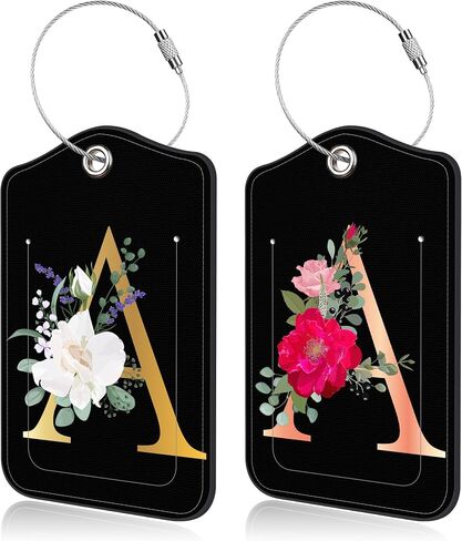 Luggage Tags for Suitcase,2 Pack Watercolor Flowers Luggage Tag, Leather Bag Tags Identifiers Privacy Cover ID Label with Durable Steel Loop for Women Men Girls Travel,Letter Z in Saudi Arabia