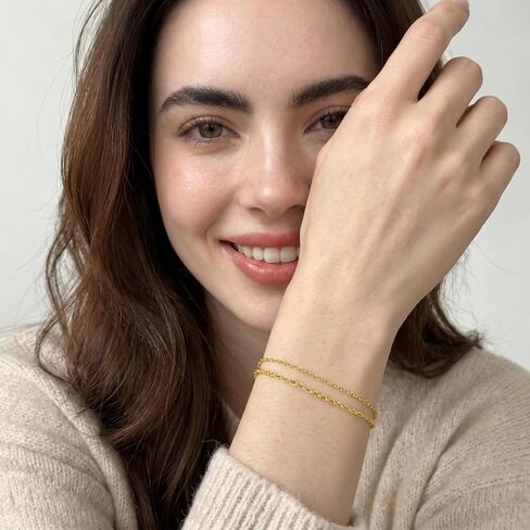 Gold Bracelets for Women 14K Gold Bracelets for Women Layered Bracelet for Womens Two Distinct Chains Two Unique Textures Double Chain Bracelet for Womens in Kuwait
