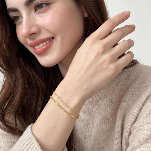 Gold Bracelets for Women 14K Gold Bracelets for Women Layered Bracelet for Womens Two Distinct Chains Two Unique Textures Double Chain Bracelet for Womens in Kuwait