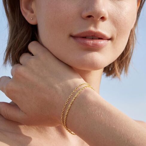 Gold Bracelets for Women 14K Gold Bracelets for Women Layered Bracelet for Womens Two Distinct Chains Two Unique Textures Double Chain Bracelet for Womens in Kuwait