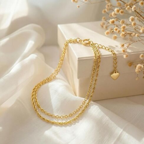 Gold Bracelets for Women 14K Gold Bracelets for Women Layered Bracelet for Womens Two Distinct Chains Two Unique Textures Double Chain Bracelet for Womens in Kuwait