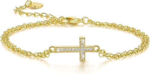 Gold Bracelets For Women 14K Gold Bracelet For Women Layered Bracelet For Womens Elegant And Shiny with Cubic Zirconia Cross Bracelets For Womens Adjustable Size 7in-8.6in in Saudi Arabia