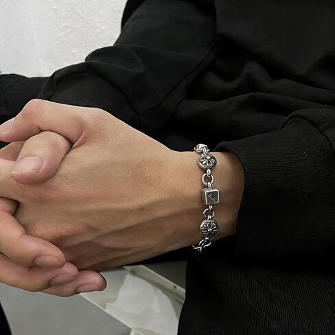للجنسين الفضة الصليب النرد سوار، قابل للتعديل الفولاذ المقاوم للصدأ سلسلة سوار للرجال النساء، مجوهرات الأزياء هيبوالرجينيك، هدية للأزواج الذكرى السنوية عيد ميلاد ارتداء اليومي in Kuwait