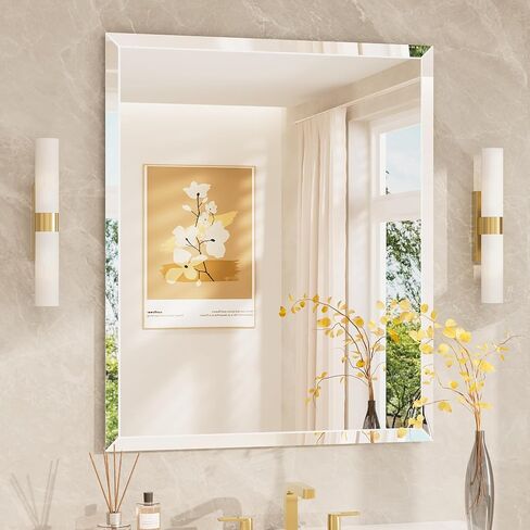 TETOTE 30" x 36" Rectangle Mirror with Frameless Tempered Beveled Edge for Vanity and Bathroom in Kuwait