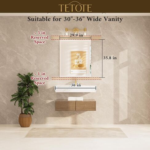 TETOTE 30" x 36" Rectangle Mirror with Frameless Tempered Beveled Edge for Vanity and Bathroom in Kuwait
