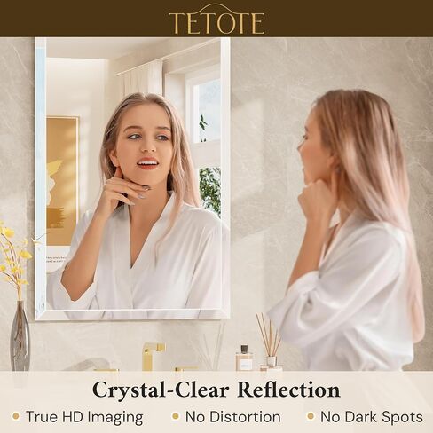 TETOTE 30" x 36" Rectangle Mirror with Frameless Tempered Beveled Edge for Vanity and Bathroom in Kuwait