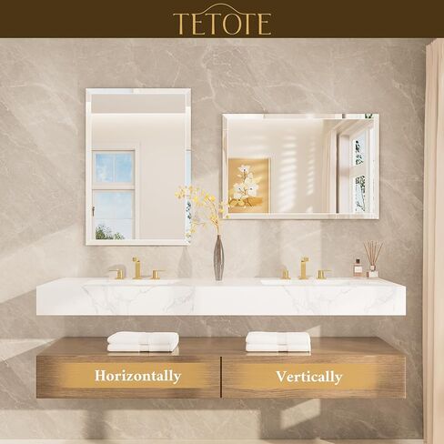 TETOTE 30" x 36" Rectangle Mirror with Frameless Tempered Beveled Edge for Vanity and Bathroom in Kuwait