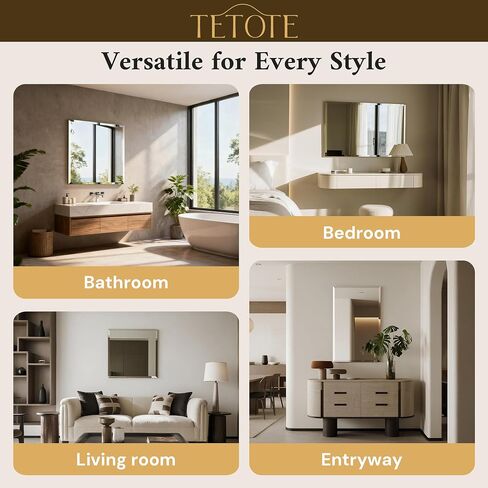 TETOTE 30" x 36" Rectangle Mirror with Frameless Tempered Beveled Edge for Vanity and Bathroom in Kuwait