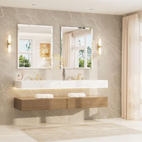 TETOTE 30" x 36" Rectangle Mirror with Frameless Tempered Beveled Edge for Vanity and Bathroom in Kuwait
