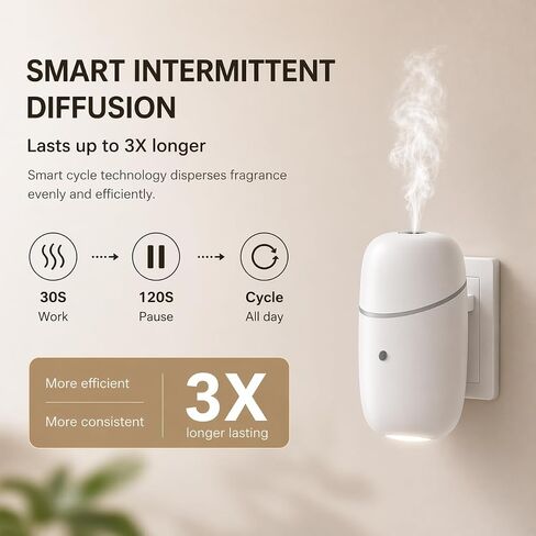 Plug in Diffuser, Waterless Essential Oil Diffuser, Wall Aroma Scents Air Diffuser Machine with Night Light for Home, Bathroom, Living Room, Yoga Room, Office, Small and Medium-Sized Rooms in Saudi Arabia