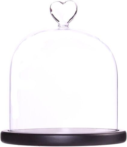 Clear Glass Dome Display Case Heart Handle Cloche with Wood Base Dia 6 inch in Saudi Arabia