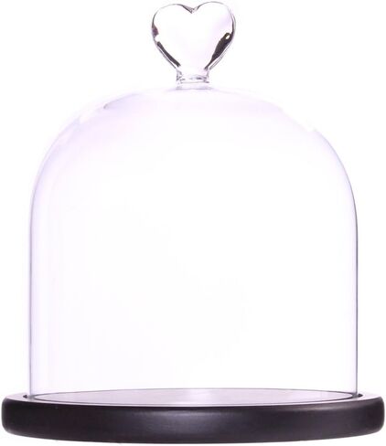 Clear Glass Dome Display Case Heart Handle Cloche with Wood Base Dia 6 inch in Saudi Arabia