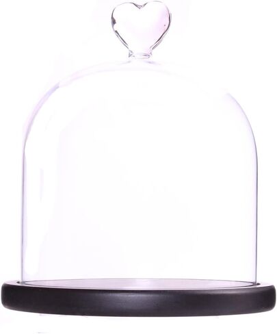 Clear Glass Dome Display Case Heart Handle Cloche with Wood Base Dia 6 inch in Saudi Arabia