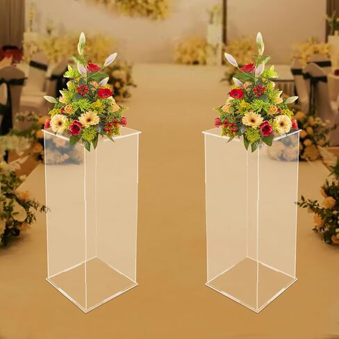 2 Pcs Display Cube Pedestal 23.6 Inch Tall Art Sculpture Stand, Acrylic Flower Stand, Clear Display Riser Box for Wedding, Birthday, Banquet Parties Decor in Saudi Arabia