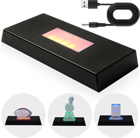 LED Light Base Big Size,Display Stand with 7 Color Lights 9 Lighting Modes, ABS Material Color Changing LED Base for Crystal Glass Resin Art Decor Party Decor 7.87 × 3.54 × 1inches (Black) in Saudi Arabia