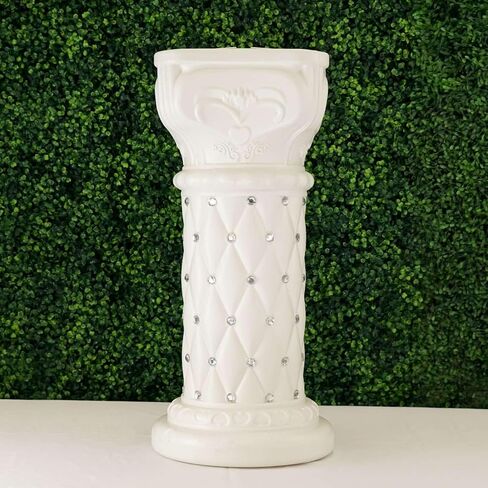 Efavormart 2 Pack 25" Tall White PVC 10mm Crystal Beaded Studded French Inspired Pedestal Column Stand for Floral Arrangements, Wedding, Aisle Decor, DIY Background Designing in Kuwait