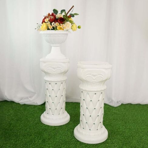 Efavormart 2 Pack 25" Tall White PVC 10mm Crystal Beaded Studded French Inspired Pedestal Column Stand for Floral Arrangements, Wedding, Aisle Decor, DIY Background Designing in Kuwait