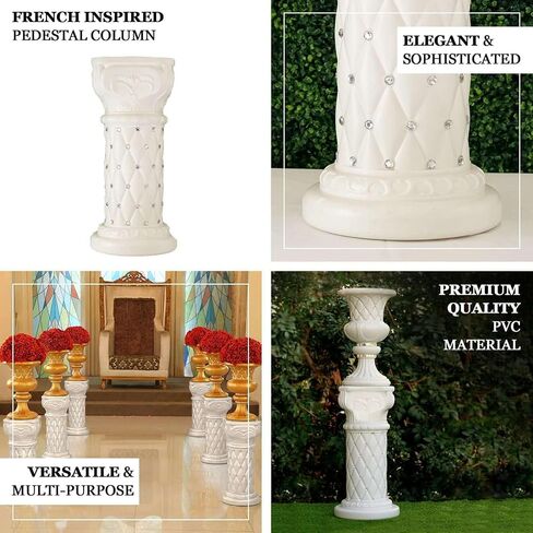 Efavormart 2 Pack 25" Tall White PVC 10mm Crystal Beaded Studded French Inspired Pedestal Column Stand for Floral Arrangements, Wedding, Aisle Decor, DIY Background Designing in Kuwait