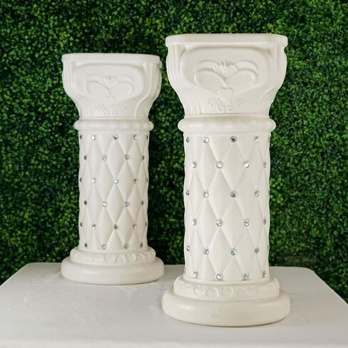 Efavormart 2 Pack 25" Tall White PVC 10mm Crystal Beaded Studded French Inspired Pedestal Column Stand for Floral Arrangements, Wedding, Aisle Decor, DIY Background Designing in Kuwait