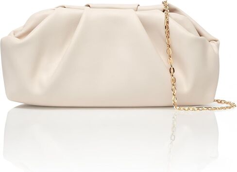 Cream Clutch Purse, Womens Clutch Purse with Gold Detachable Chain, Leather Clutch Bags for Women for Wedding Party Evening Bag Gift in Saudi Arabia