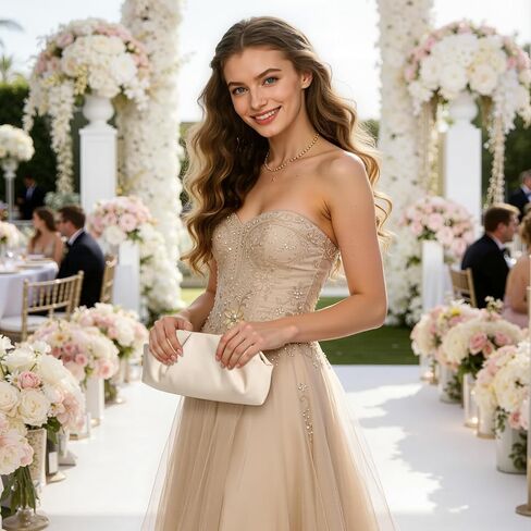 Cream Clutch Purse, Womens Clutch Purse with Gold Detachable Chain, Leather Clutch Bags for Women for Wedding Party Evening Bag Gift in Saudi Arabia