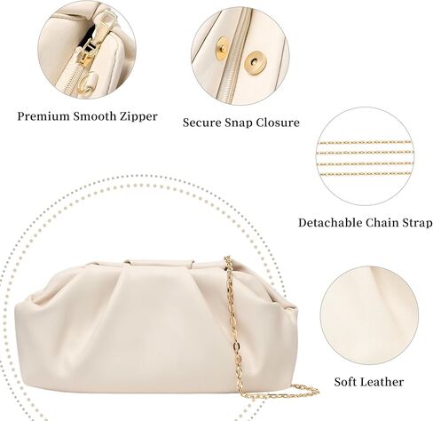 Cream Clutch Purse, Womens Clutch Purse with Gold Detachable Chain, Leather Clutch Bags for Women for Wedding Party Evening Bag Gift in Saudi Arabia