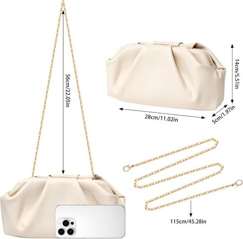 Cream Clutch Purse, Womens Clutch Purse with Gold Detachable Chain, Leather Clutch Bags for Women for Wedding Party Evening Bag Gift in Saudi Arabia