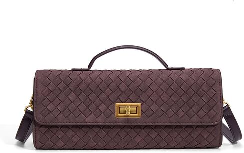 Women's Handmade Woven Evening Bag Leather Clutch Handbag Fashion Crossbody Purse Chocolate-Suede in Saudi Arabia