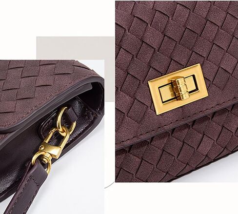 Women's Handmade Woven Evening Bag Leather Clutch Handbag Fashion Crossbody Purse Chocolate-Suede in Saudi Arabia