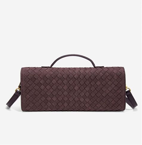 Women's Handmade Woven Evening Bag Leather Clutch Handbag Fashion Crossbody Purse Chocolate-Suede in Saudi Arabia