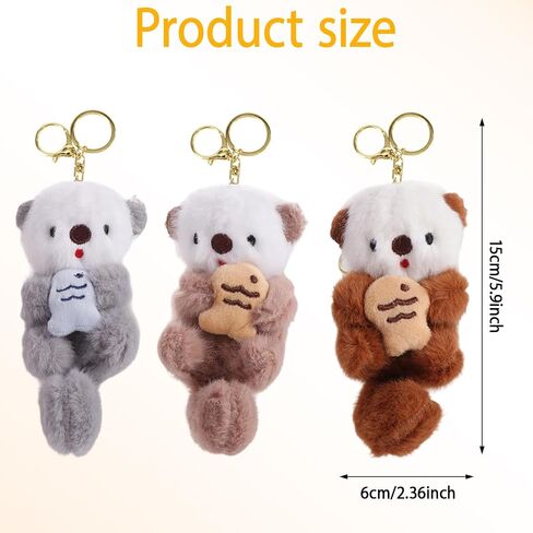 Otter Keychain Plush Keychain, Three Cute Otter Keychains For Key Organization And Bag Decoration, Soft PP Cotton Stuffed Animal Keychain In Light Blue Brown Khaki in Saudi Arabia