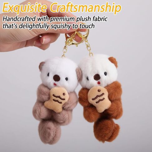 Otter Keychain Plush Keychain, Three Cute Otter Keychains For Key Organization And Bag Decoration, Soft PP Cotton Stuffed Animal Keychain In Light Blue Brown Khaki in Saudi Arabia