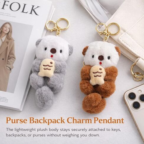 Otter Keychain Plush Keychain, Three Cute Otter Keychains For Key Organization And Bag Decoration, Soft PP Cotton Stuffed Animal Keychain In Light Blue Brown Khaki in Saudi Arabia