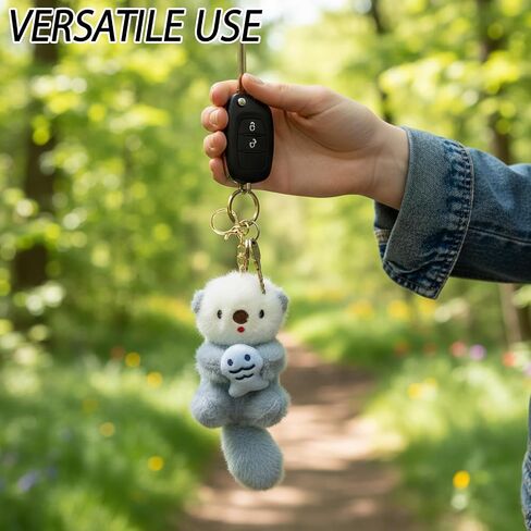Otter Keychain Plush Keychain, Three Cute Otter Keychains For Key Organization And Bag Decoration, Soft PP Cotton Stuffed Animal Keychain In Light Blue Brown Khaki in Saudi Arabia