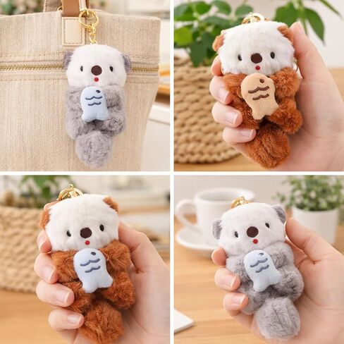 Otter Keychain Plush Keychain, Three Cute Otter Keychains For Key Organization And Bag Decoration, Soft PP Cotton Stuffed Animal Keychain In Light Blue Brown Khaki in Saudi Arabia