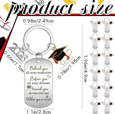 12 Pcs Class of 2026 Graduation Keychain 2026 Inspirational Stainless Steel Keychain Motivational Graduation Gifts for School Senior College Masters Degree Graduate Gift in Saudi Arabia