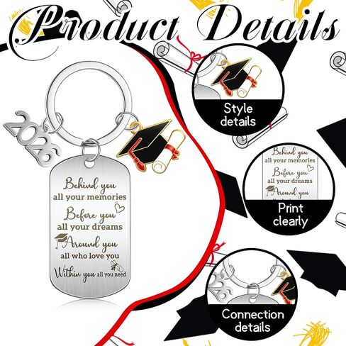 12 Pcs Class of 2026 Graduation Keychain 2026 Inspirational Stainless Steel Keychain Motivational Graduation Gifts for School Senior College Masters Degree Graduate Gift in Saudi Arabia