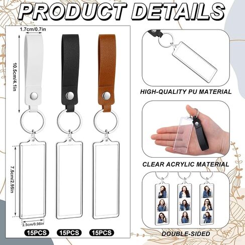 30 Pcs 1x3 Inch PU Leather Mini Photo Strip Keychain Frames Acrylic Photo Booth Keychain Picture Keyring Holder Blank for Wedding Birthday Gift Photobooth Party Favors in Kuwait
