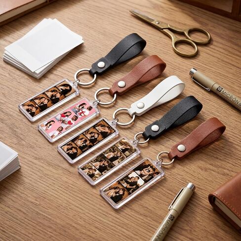 30 Pcs 1x3 Inch PU Leather Mini Photo Strip Keychain Frames Acrylic Photo Booth Keychain Picture Keyring Holder Blank for Wedding Birthday Gift Photobooth Party Favors in Kuwait