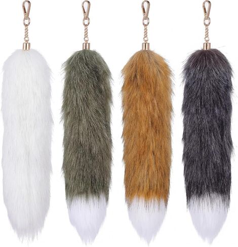 4 Pcs Fluffy Tail Keychain Set, Soft Fur Fox Tail Keychain with Therian Raccoon Style for Cosplay Costume Handbag Keyring (4 Colors) in Saudi Arabia