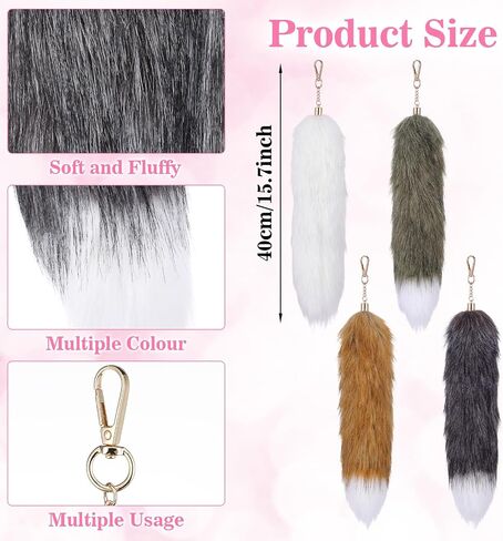 4 Pcs Fluffy Tail Keychain Set, Soft Fur Fox Tail Keychain with Therian Raccoon Style for Cosplay Costume Handbag Keyring (4 Colors) in Saudi Arabia