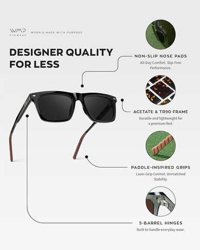 نظارات شمسية مربعة مستقطبة للرجال من WearMe Pro - نمط رياضي كبير الحجم للتنس وكرة البيسبول | عدسة مضادة للوهج، قبضة مضادة للانزلاق in Kuwait