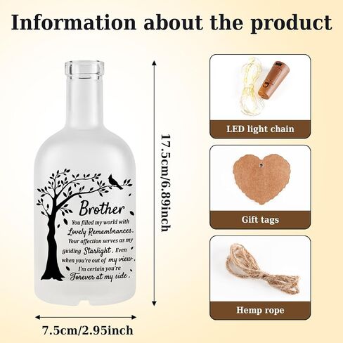 Memorial Gifts for Loss of Brother, Sympathy Gifts Loss of Brother, In Memory of Brother, Bereavement Condolences Gift for Loss, Sympathy Decorative Bottle Jar Lighting in Saudi Arabia
