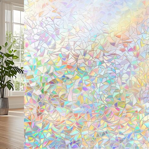 Window Privacy Film Static Cling Frosted Glass, Decorative Stained Glass Window Covering Anti UV Heat Control, Removable Reusable for Bathroom Office Home, 11.8 x 39.4 Inch Multicolor in Kuwait