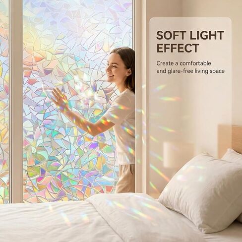 Window Privacy Film Static Cling Frosted Glass, Decorative Stained Glass Window Covering Anti UV Heat Control, Removable Reusable for Bathroom Office Home, 11.8 x 39.4 Inch Multicolor in Kuwait