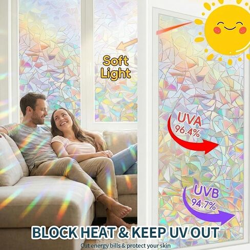Window Privacy Film Static Cling Frosted Glass, Decorative Stained Glass Window Covering Anti UV Heat Control, Removable Reusable for Bathroom Office Home, 11.8 x 39.4 Inch Multicolor in Kuwait
